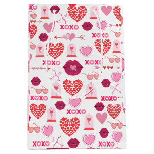 Pattern Valentine`s Day 2024 Background With Heart Medium Gift Bag