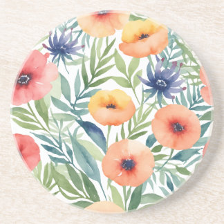 Pattern watercolor flowers coaster