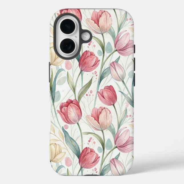 Pattern Watercolor Modern Tulips Case-Mate iPhone Case (Back)