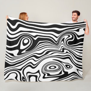 Pattern Waves Black White Fleece Blanket