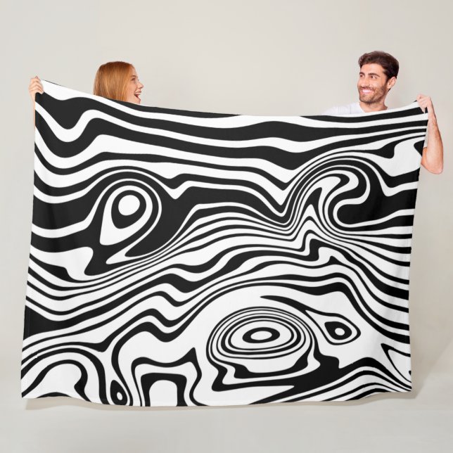 Pattern Waves Black White Fleece Blanket (In Situ)