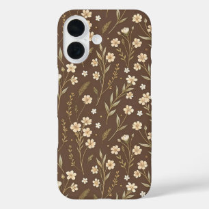 Pattern Wildflowers Brown Background iPhone 16 Case