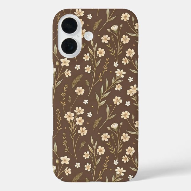 Pattern Wildflowers Brown Background Case-Mate iPhone Case (Back)