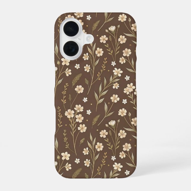 Pattern Wildflowers Brown Background iPhone 16 Case (Back)