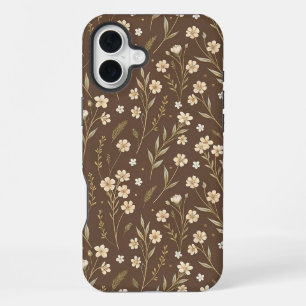 Pattern Wildflowers Brown Background iPhone 16 Plus Case