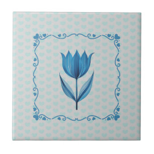 Pattern with a Blue Tulip Ceramic Tile