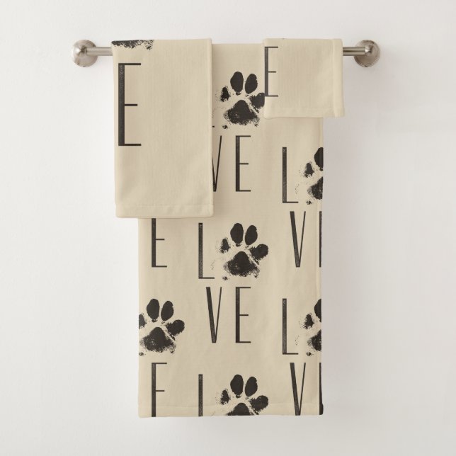 Pattern with a Paw Print that Spells Out Love Bath Towel Set (Insitu)