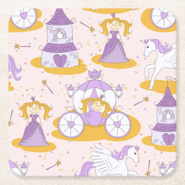 pattern with a princess square paper coaster (Front)