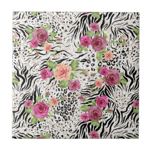 Pattern With Animal Prints Ceramic Tile