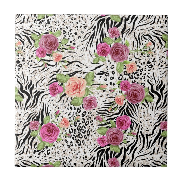 Pattern With Animal Prints Ceramic Tile (Front)