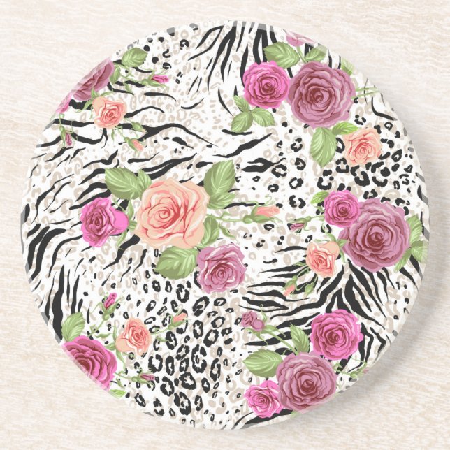 Pattern With Animal Prints Coaster (Front)