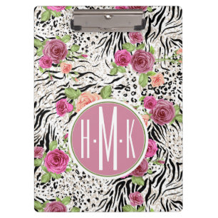 Pattern With Animal Prints Monogram Clipboard