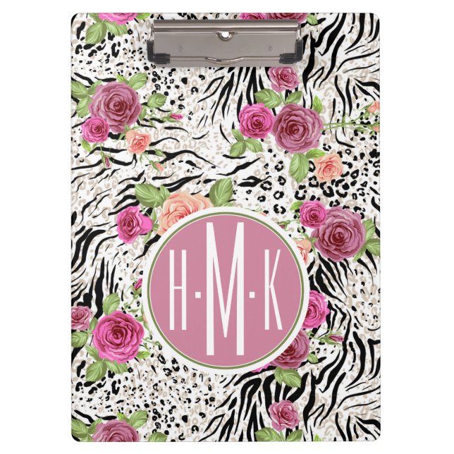 Pattern With Animal Prints | Monogram Clipboard (Front)