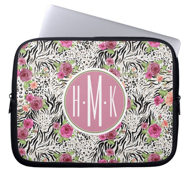 Pattern With Animal Prints | Monogram Laptop Sleeve (Front)
