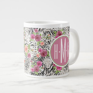 Pattern With Animal Prints   Monogram Large Coffee Mug