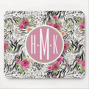 Pattern With Animal Prints Monogram Mouse Pad