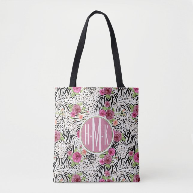 Pattern With Animal Prints | Monogram Tote Bag (Front)