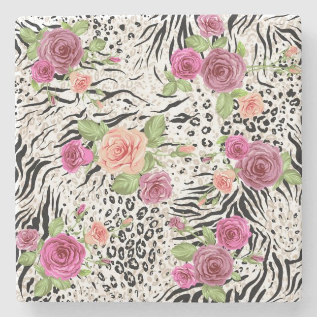 Pattern With Animal Prints Stone Coaster (Front)