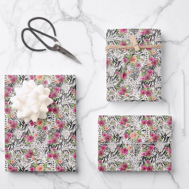 Pattern With Animal Prints Wrapping Paper Sheet (Front)