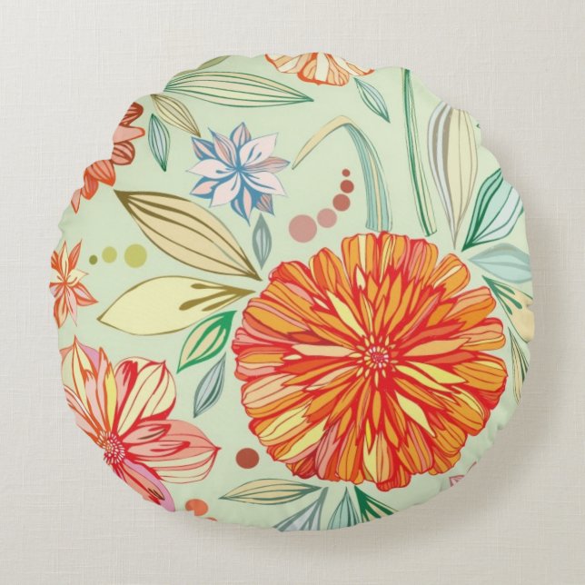 Pattern with asters round cushion (Front)