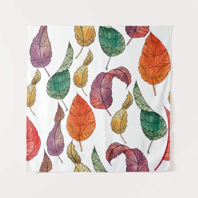 Pattern with autumn leaves on a white background,  tapestry (Front)