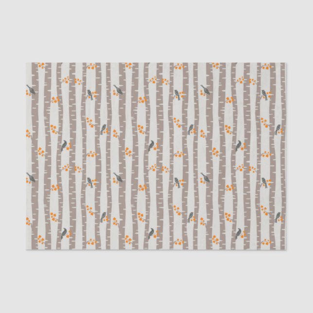 Pattern with autumn trees and birds tissue paper (Front)