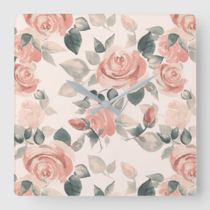 Pattern with beautiful roses /21 square wall clock