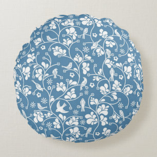 pattern with birds and plants ornament round cushion