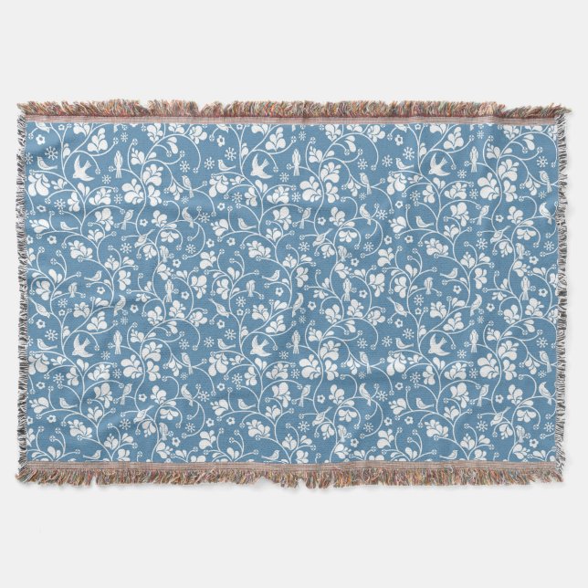 pattern with birds and plants ornament throw blanket (Front)