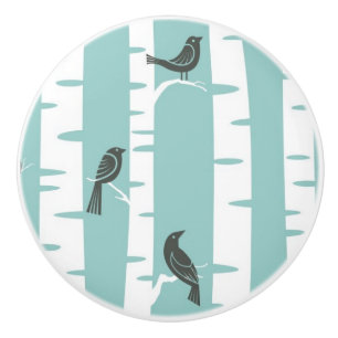 Pattern with birds and trees ceramic knob