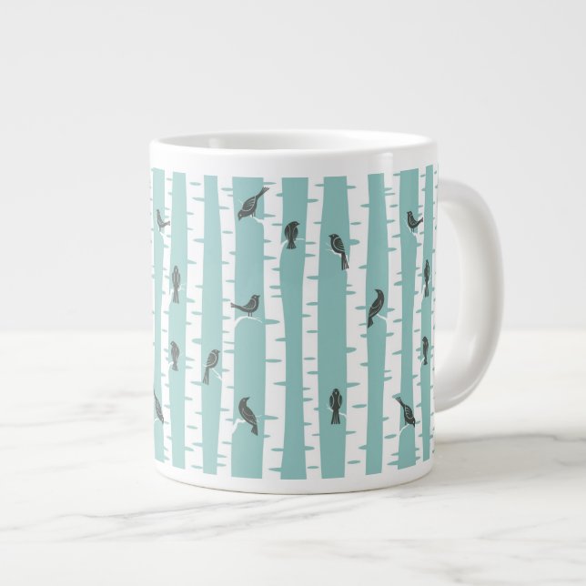 Pattern with birds and trees large coffee mug (Front Right)