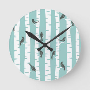 Pattern with birds and trees round clock