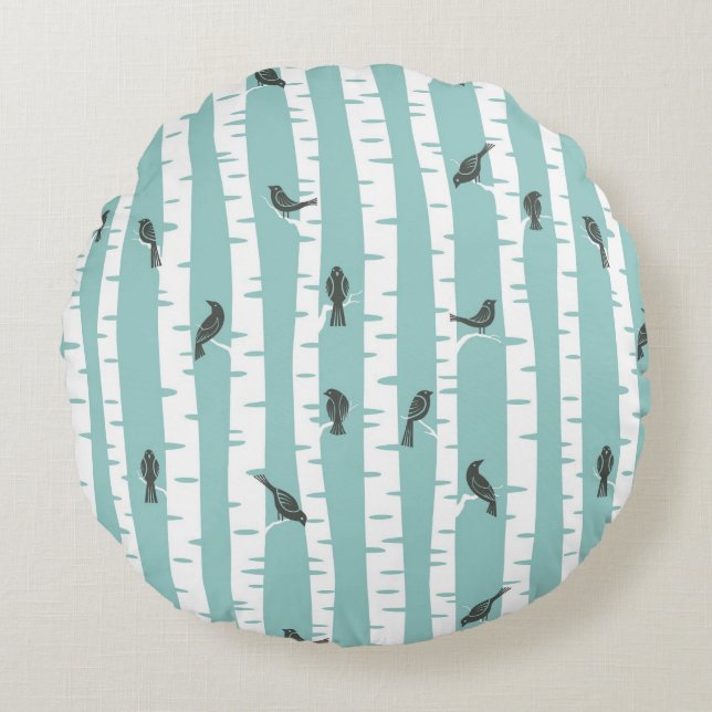 Pattern with birds and trees round cushion (Front)