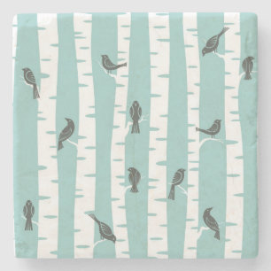 Pattern with birds and trees stone coaster