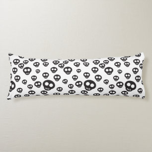 Pattern with black skulls on white body cushion
