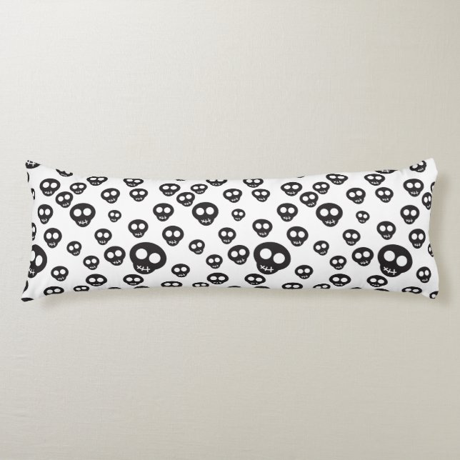 Pattern with black skulls on white body cushion (Front)