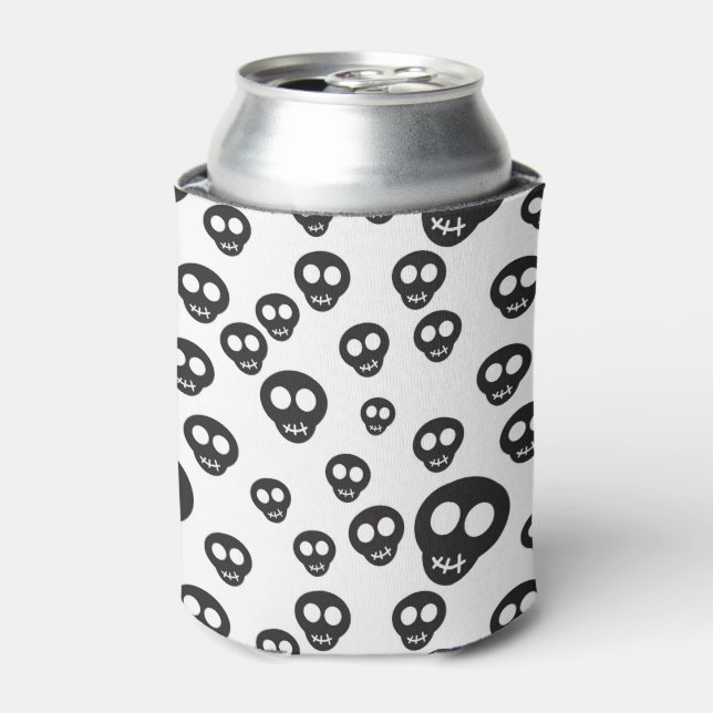 Pattern with black skulls on white can cooler (Can Front)
