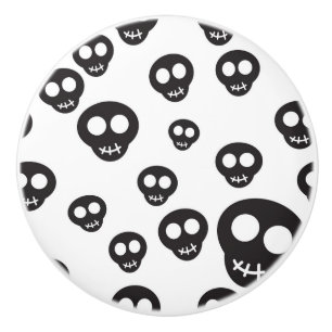 Pattern with black skulls on white ceramic knob