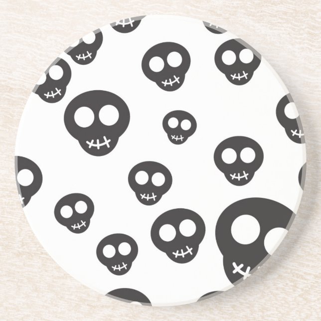 Pattern with black skulls on white coaster (Front)