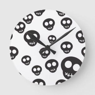 Pattern with black skulls on white round clock