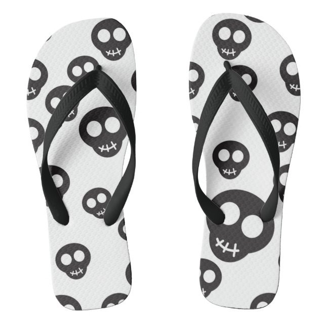 Pattern with black skulls on white thongs (Footbed)
