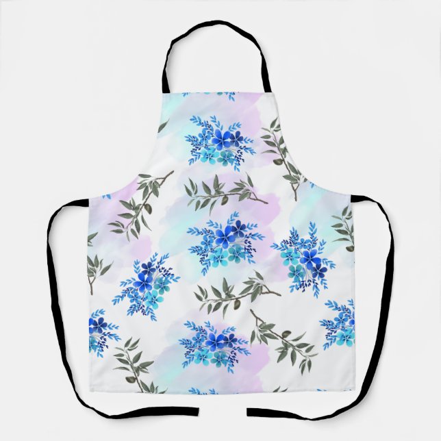 pattern with blue bouquet of flowers and leaves    apron (Front)
