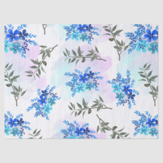 pattern with blue bouquet of flowers and leaves tissue paper