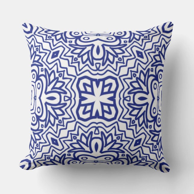 Pattern With Blue on White Cushion (Front)