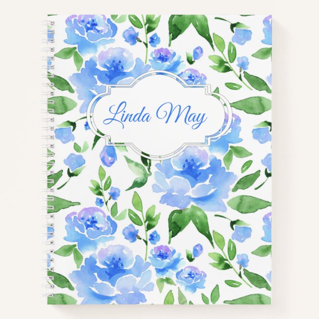 Pattern with blue watercolor flowers notebook (Front)