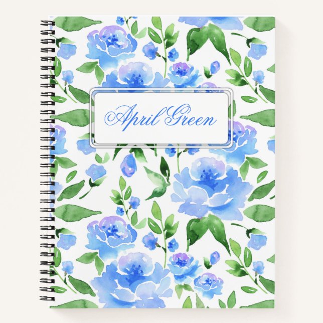 Pattern with blue watercolor flowers notebook (Front)