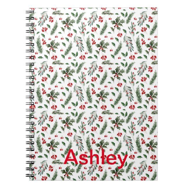 Pattern with branches and Christmas berries Notebook (Front)