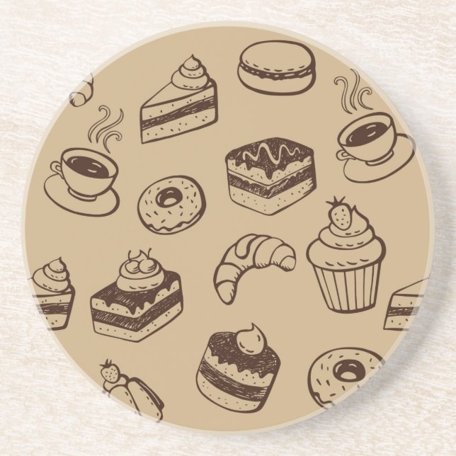 Pattern With Cakes, Desserts And Bakery Coaster (Front)