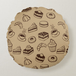 Pattern With Cakes, Desserts And Bakery Round Cushion