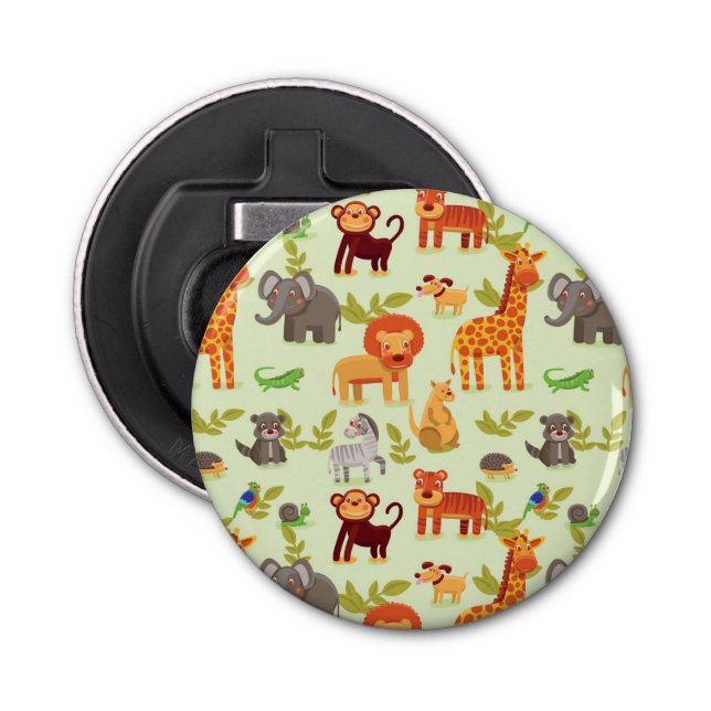Pattern With Cartoon Animals Bottle Opener (Front)